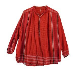 Free People Tunic Top Size Small Oversized Orange Metallic Gold Bohemian‎